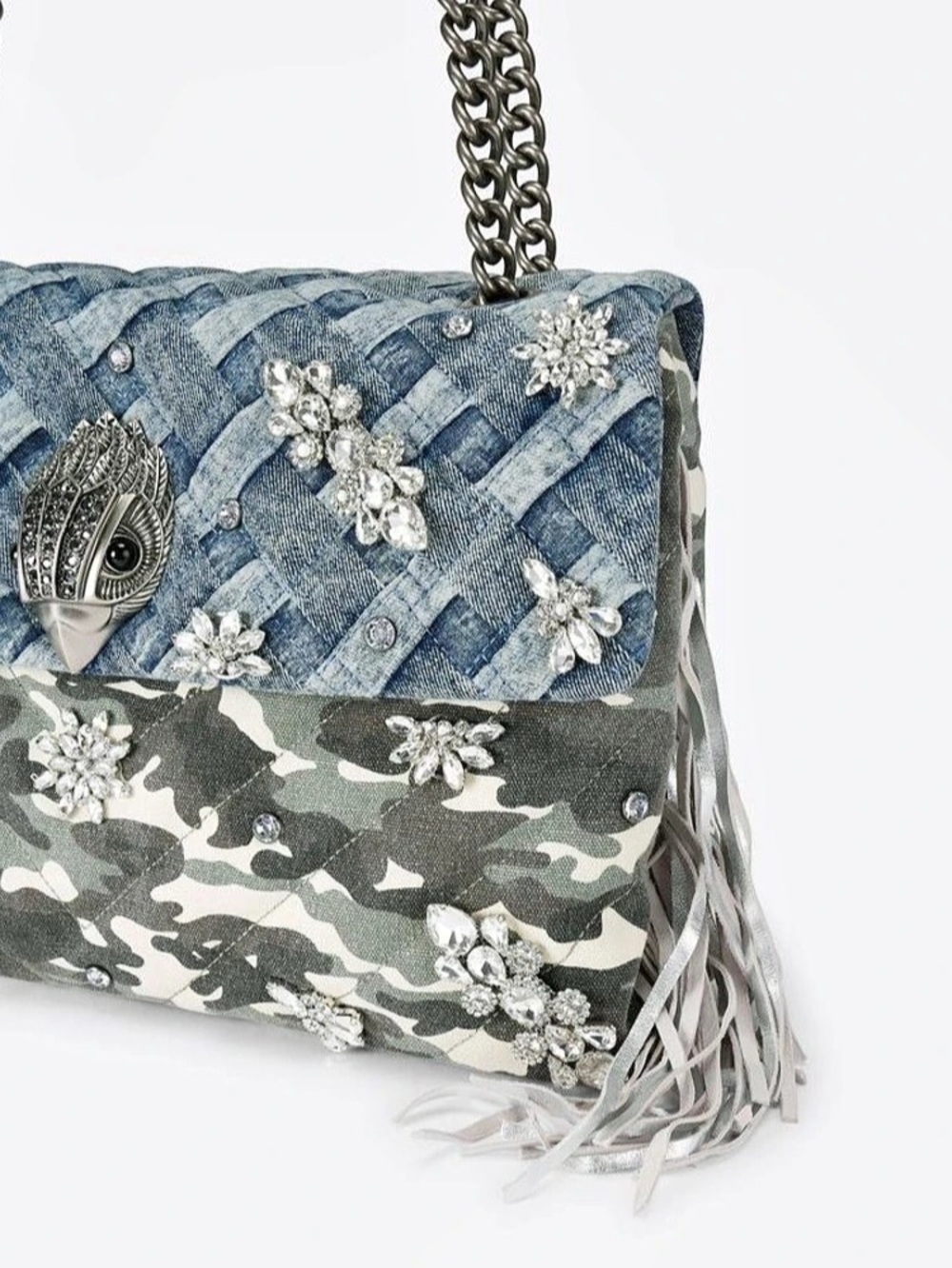 Kurt Geiger London XXL Crystal Kensington Denim Camouflage Camo Shoulder Bag NWT - Picture 3 of 6